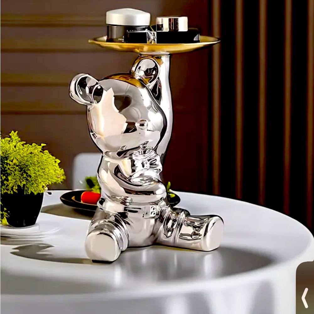 Ceramic Bear - Silver W/ Gold Plate  Perfect for showing wallets & Jewelry